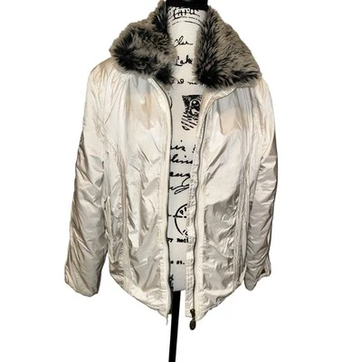 Vtg Obermeyer 80s Ski Snow Jacket White Women's Sz 12 Rare 1980s Fur Lined - Image 1 of 4