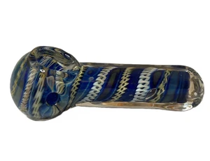 Fancy Work Spoon Pipe | Bluish & White Spiral Chain | 3.75 - 4" - Picture 1 of 3