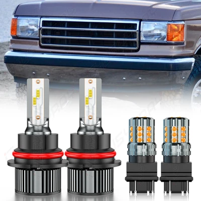 For Ford F150 F250 F350 Bronco 1987-91 LED Headlight+Turn Signal Light Bulbs Kit - Image 1 of 4