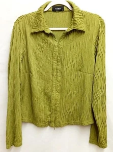 Sidro 1XL verde stropicciato elasticizzato donna zip intera manica lunga più top - Foto 1 di 6