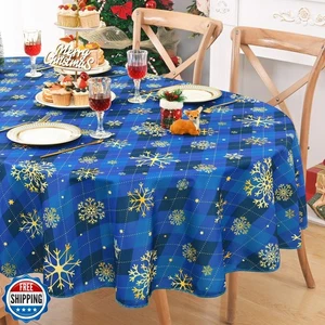 Likiyol Weihnachten Tischdecke 60×84 cm Gold Schneeflocke Oval Tisch - Bild 1 von 5