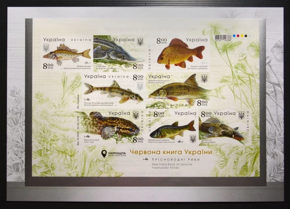 Unperforated stamp sheet "Red Book of Ukraine. Freshwater Fish" (booklet) 2019 - Image 1 of 1