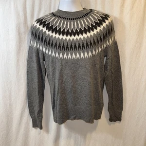 Brand New Men’s Express Gray Fair Isle Crewneck Sweater Size Small Nylon/Wool - Picture 1 of 10
