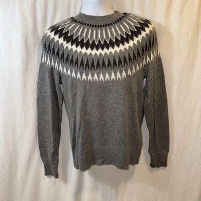 Brand New Men’s Express Gray Fair Isle Crewneck Sweater Size Small Nylon/Wool - Image 1 of 4