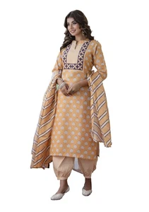 Sartén recta Kurta afgana recta de mezcla de algodón estampada regular lisa para mujer Yashika... - Imagen 1 de 4