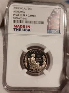 2003 S Clad Alabama State Quarter Proof NGC PF 69 Ultra Cameo USA Flag Label - Picture 1 of 4