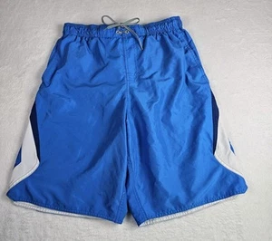 Nike Swim Trunks Mens Medium Blue Swoosh Mesh Lined Shorts Pockets Beach Retro - Picture 1 of 15