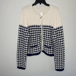 J.CREW Lady Jacket Women XL Textured Crochet Cardigan NEW Blue Beige BZ467 - Picture 1 of 16