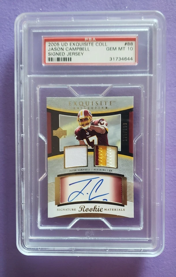 Camiseta deportiva PSA 10 Gem Jason Campbell 2005 UD EXQUISITE RC AUTO #/199 parche de 3 colores Foto 1 de 1