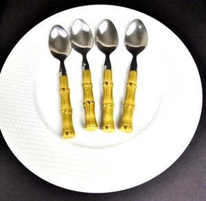Set cucchiaio posate 4 pezzi in bambù e acciaio inox - Foto 1 di 4