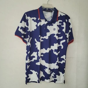G/Fore Golf Polo Shirt Mens L Blue Print Exploded Camo Tech Jersey Logo New - Picture 1 of 12