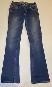 Jeans donna WallFlower bootcut taglia 3 blu denim bling tasche posteriori - Foto 1 di 5