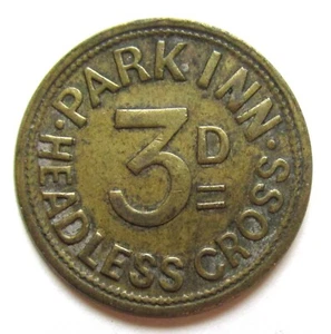 Token 3D de Gran Bretaña, Redditch, PARK INN SIN CABEZA CRUZ de tres peniques---Pub - Imagen 1 de 2