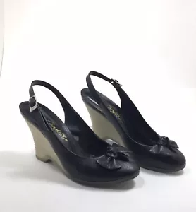 VINTAGE 80's WOMEN'S CANDIE'S SHOES BLACK LEATHER 7M - Picture 1 of 8