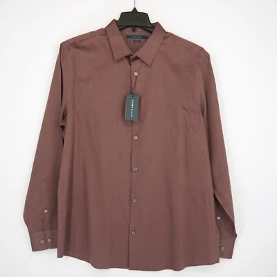 Perry Ellis Men's Long-Sleeve Dress Shirt XXL Wine Red Geometric 100% Cotton NWT - Image 1 of 4