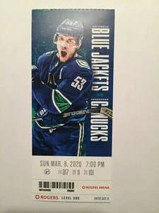 VANCOUVER CANUCKS VS COLUMBUS BLUE JACKETS MARCH 8, 2020 TICKET STUB - Picture 1 of 1