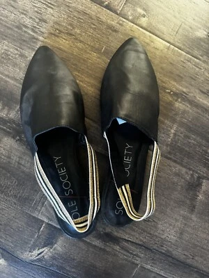 Sole Society Kaniesa Black Leather Pointed Toe Mules Flats, Size 9 - Worn Once - Image 1 of 4