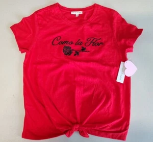 Love Peace & Lip Gloss Girl's Top ShortSleeve Red Size XL(16) "Como la Flor" NWT - Picture 1 of 9