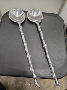 NOS RARE Pottery Barn “Reef Servers” Silver Tone 2 Piece Serving Set Fork Spoon - Picture 1 of 4