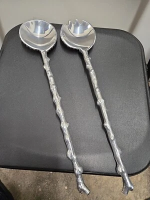 NOS RARE Pottery Barn “Reef Servers” Silver Tone 2 Piece Serving Set Fork Spoon - Image 1 of 4