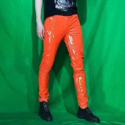 Moda Para Hombres Brillantes Metálicos Imitación Cuero Pantalones Ajustados Elastizados Pantalones Ajustados Foto 1 de 4