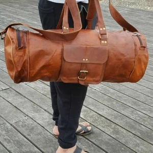 Nuevo equipaje de viaje de lona de cuero genuino para hombre gimnasio deporte... - Imagen 1 de 5