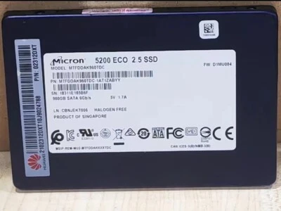 960GB SSD MICRON 5200 ECO SATA MTFDDAK960TDC FW:D1MU004 Solid State Drive - Image 1 of 4