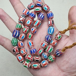Vintage Blue Venetian Style Chevron Beaded Necklace - Picture 1 of 20