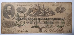1862 US $2 T-43 Confederate States of America w/ Green TWO Overprint (PM-311) - Picture 1 of 2