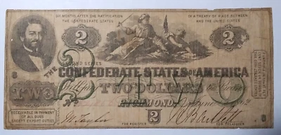 1862 US $2 T-43 Confederate States of America w/ Green TWO Overprint (PM-311) - Image 1 of 2