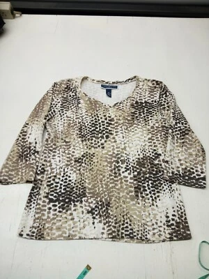 Karen Scott Women's Petite Printed 3/4-Sleeve Top Brown & White Size Petite Med - Image 1 of 4