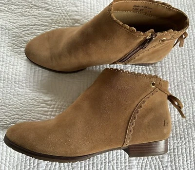 JACK ROGERS womens 9.5 Charlotte Ankle BOOTIE Tan Suede Leather Zip Bow Tie BOOT - Image 1 of 4