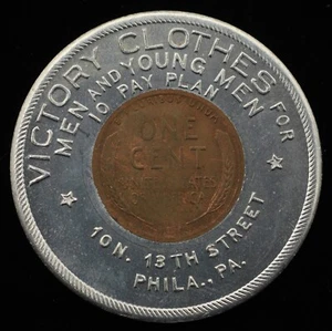 1941-D Victory Clothes for Men Philadelphia PA Lucky Encased Lincoln Cent 63736 - Imagen 1 de 2