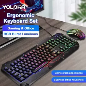 LED Gaming Keyboard+Mouse Backlight RGB Colour Back Light Up Rainbow PC Laptop - Picture 1 of 4