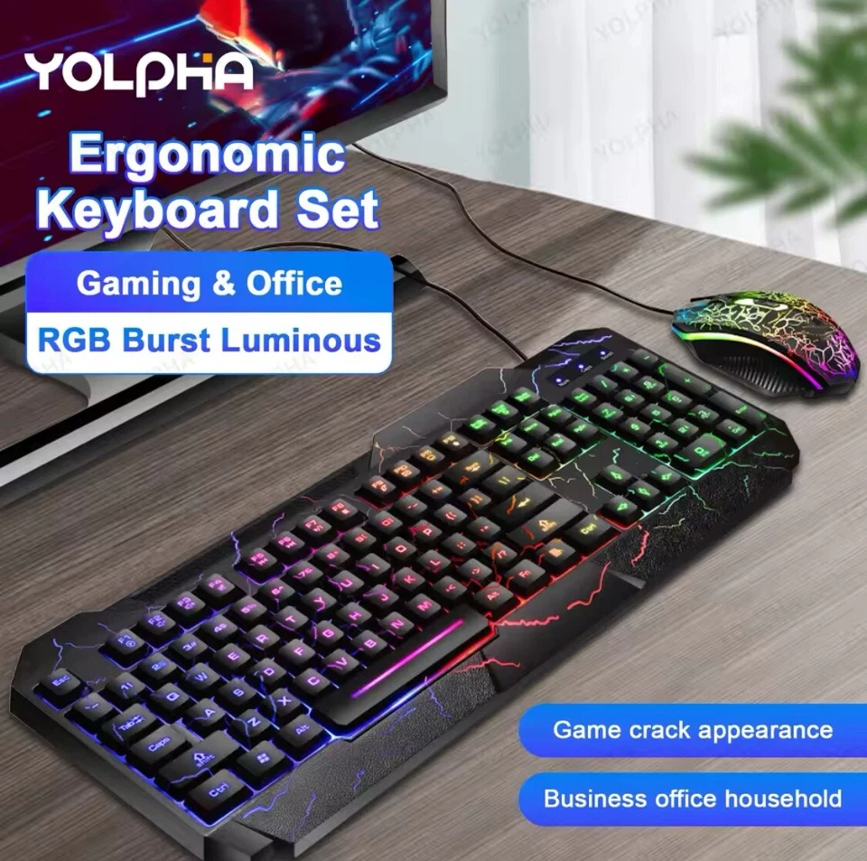 LED Gaming Keyboard+Mouse Backlight RGB Colour Back Light Up Rainbow PC Laptop - Image 1 of 4
