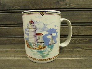 Shore Lights by Fitz & Floyd Mug A Blue Rim Rope Lighthouse & Sailboat b282 - Picture 1 of 2