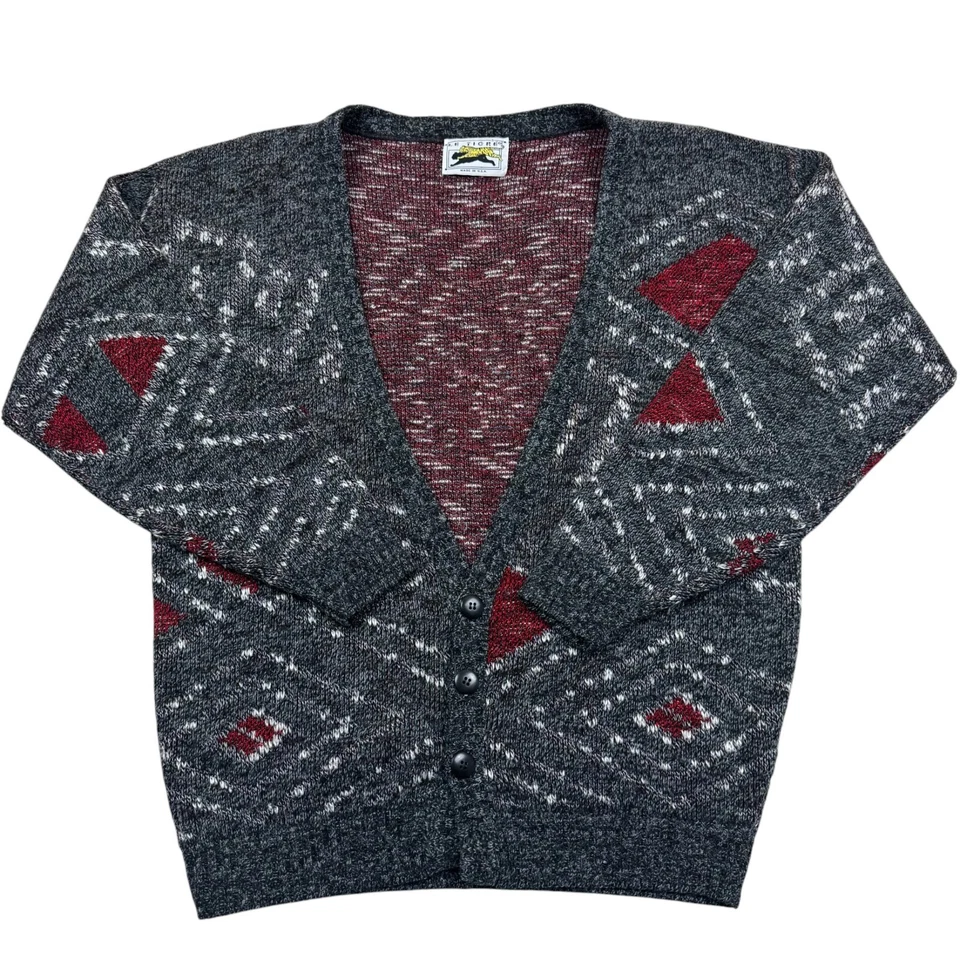 Cárdigan Suéter Tejido Abuelo Geométrico Vintage Le Tigre Hecho en EE. UU. Talla S Foto 1 de 4