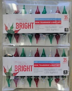 2x Make Season Bright LED 35 ct Mini Tear Drop String Lights Green Red Holiday - Picture 1 of 11
