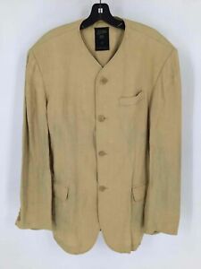 Jean Paul Gaultier Mens Sand Beige Italy Collarless Button Up Relaxed Jacket 48