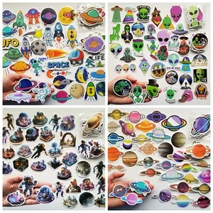 50 x Stickers SPACE ALIEN Paper PVC Scrapbooking Card Making Planet Astronaut - Picture 1 of 18
