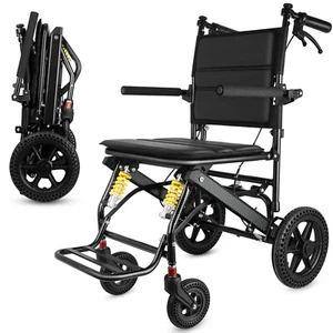 Transport Wheelchair Lightweight Foldable, with Hand Brake,Portable, - Trolleys - Picture 1 of 8
