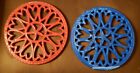 Red and Blue Cast Iron Trivet pair with Round Heart Pattern - Wilton ?