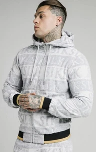 SikSilk Mens Inverse Zip Through Towelling Pattern Hoodie -GREY *Size M (Medium) - Picture 1 of 6