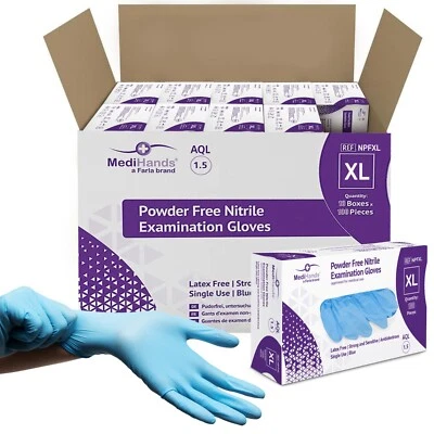 MediHands Medical Blue Disposable Nitrile Gloves Food Compliant Multi-Use - Image 1 of 4
