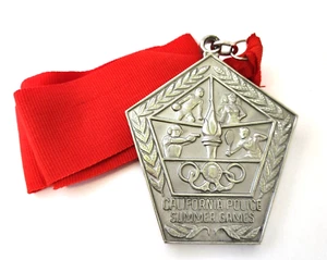 Vintage California Police Sommerspiele silberfarbene Medaille Auszeichnung Förderung Fitness - Bild 1 von 10