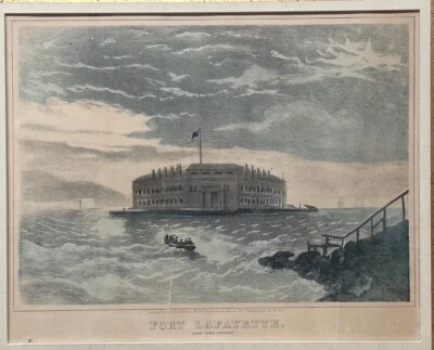 Antique 1860 'FORT LAFAYETTE NEW YORK HARBOR' Bufford Currier School Lithograph - Image 1 of 4