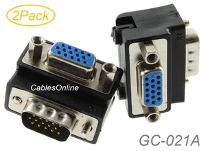 2Pack VGA HD15 Right-Angle 90-degree 15-Pin Male to Female Video Adapters - Picture 1 of 3