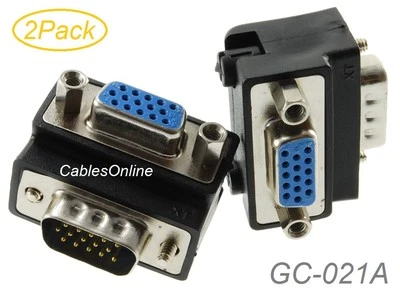2Pack VGA HD15 Right-Angle 90-degree 15-Pin Male to Female Video Adapters - Image 1 of 3