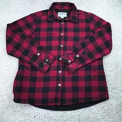Jaqueta Camisa Orvis Feminina Grande Vermelha Botão de Pressão Lã Forrada Bolsos Shacket - Imagem 1 de 4