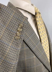 Blazer cappotto sportivo Hickey Freeman uomo oro pied de poule lana seta taglia 42 L - Foto 1 di 12